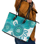 NAIDOC Week 2026 Leather Tote Bag 50 Years Deadly Dhari Cyan Aboriginal Art