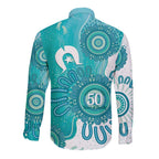 NAIDOC Week 2026 Long Sleeve Button Shirt 50 Years Deadly Dhari Cyan Aboriginal Art