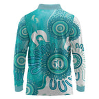 NAIDOC Week 2026 Long Sleeve Polo Shirt 50 Years Deadly Dhari Cyan Aboriginal Art
