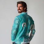 NAIDOC Week 2026 Long Sleeve Polo Shirt 50 Years Deadly Dhari Cyan Aboriginal Art