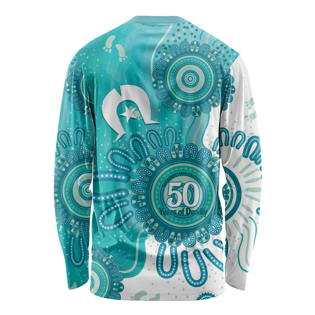 NAIDOC Week 2026 Long Sleeve Shirt 50 Years Deadly Dhari Cyan Aboriginal Art