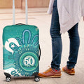 NAIDOC Week 2026 Luggage Cover 50 Years Deadly Dhari Cyan Aboriginal Art