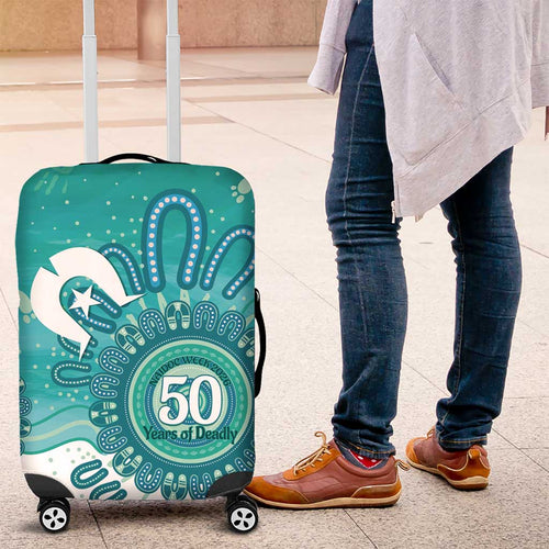 NAIDOC Week 2026 Luggage Cover 50 Years Deadly Dhari Cyan Aboriginal Art
