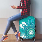NAIDOC Week 2026 Luggage Cover 50 Years Deadly Dhari Cyan Aboriginal Art