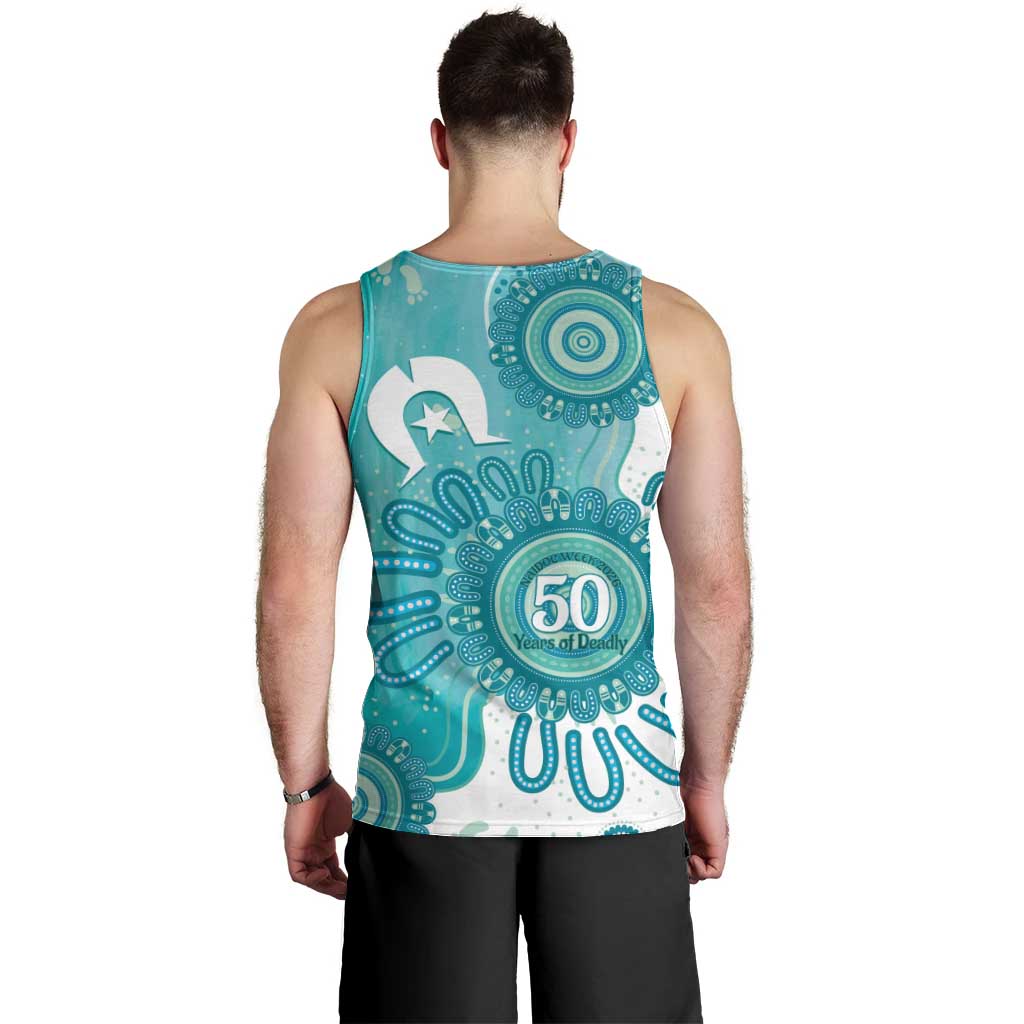 NAIDOC Week 2026 Men Tank Top 50 Years Deadly Dhari Cyan Aboriginal Art