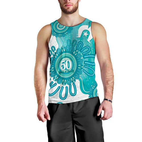 NAIDOC Week 2026 Men Tank Top 50 Years Deadly Dhari Cyan Aboriginal Art