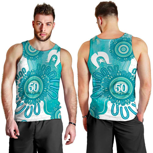 NAIDOC Week 2026 Men Tank Top 50 Years Deadly Dhari Cyan Aboriginal Art