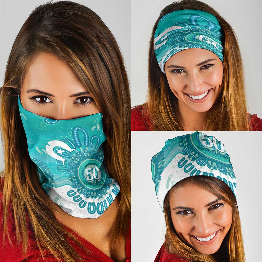 NAIDOC Week 2026 Neck Gaiter 50 Years Deadly Dhari Cyan Aboriginal Art