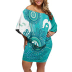 NAIDOC Week 2026 Off Shoulder Short Dress 50 Years Deadly Dhari Cyan Aboriginal Art