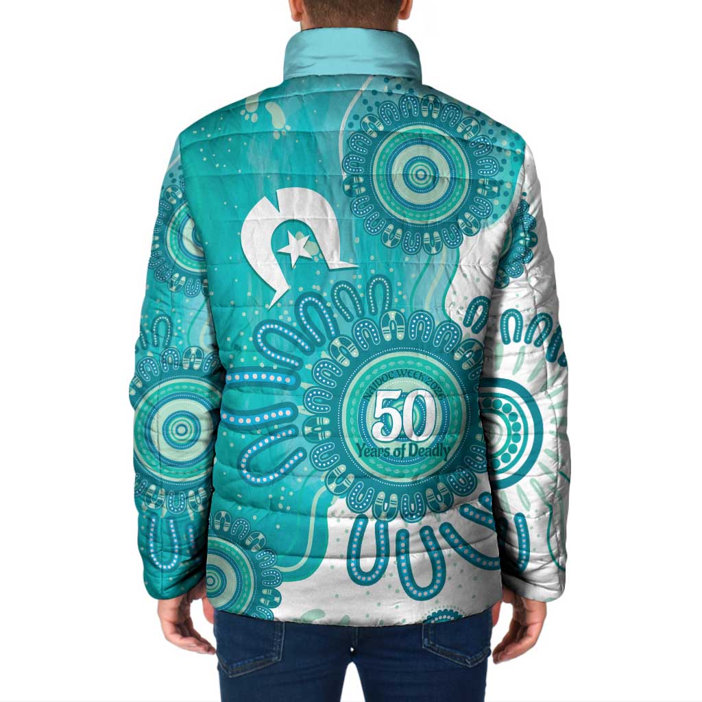 NAIDOC Week 2026 Padded Jacket 50 Years Deadly Dhari Cyan Aboriginal Art
