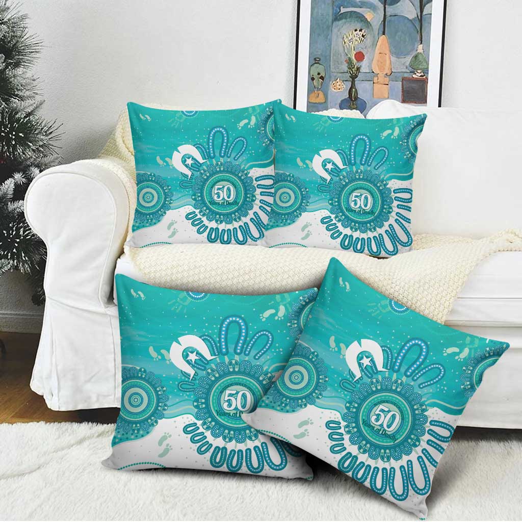 NAIDOC Week 2026 Pillow Cover 50 Years Deadly Dhari Cyan Aboriginal Art