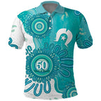 NAIDOC Week 2026 Polo Shirt 50 Years Deadly Dhari Cyan Aboriginal Art