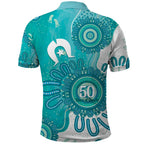 NAIDOC Week 2026 Polo Shirt 50 Years Deadly Dhari Cyan Aboriginal Art