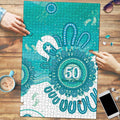 NAIDOC Week 2026 Puzzle 50 Years Deadly Dhari Cyan Aboriginal Art