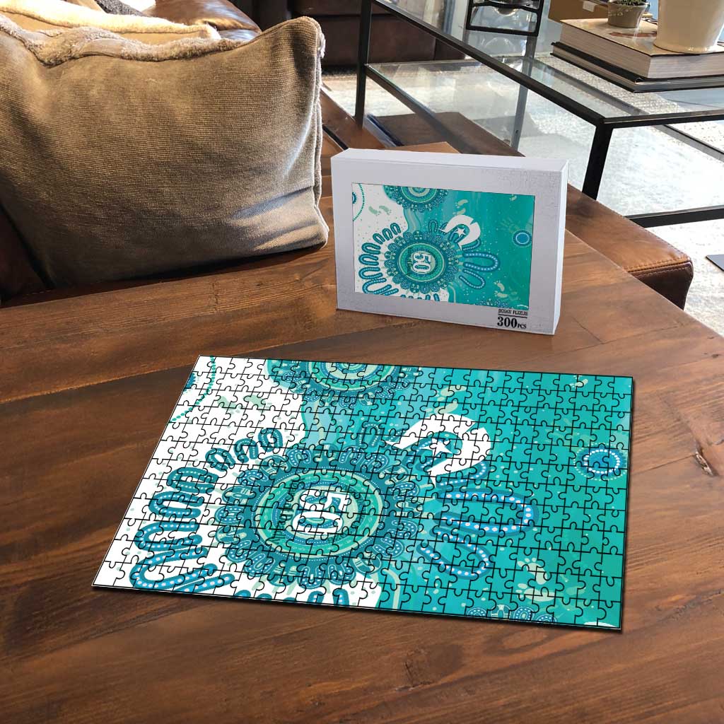 NAIDOC Week 2026 Puzzle 50 Years Deadly Dhari Cyan Aboriginal Art
