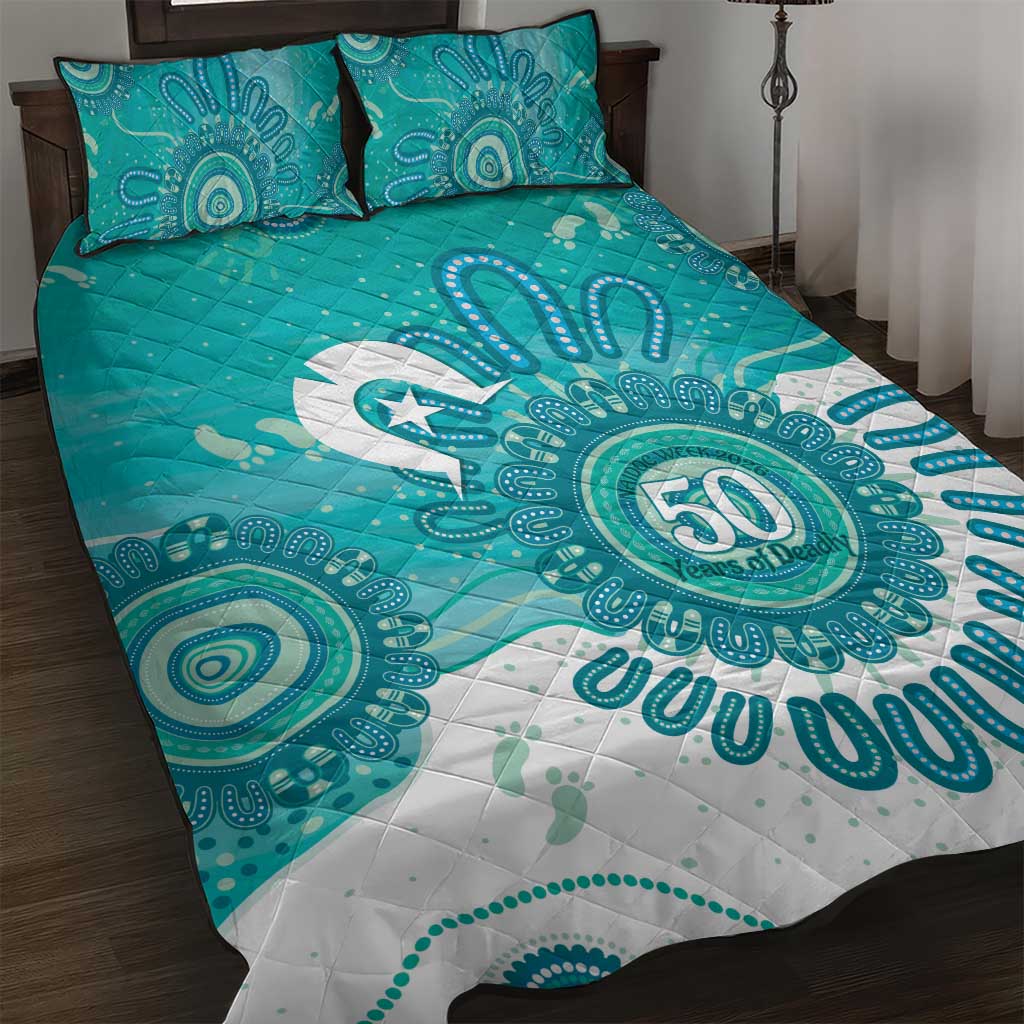 NAIDOC Week 2026 Quilt Bed Set 50 Years Deadly Dhari Cyan Aboriginal Art