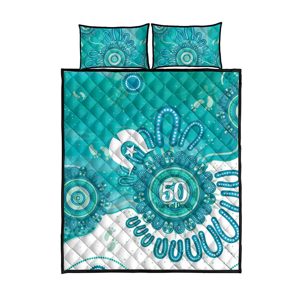 NAIDOC Week 2026 Quilt Bed Set 50 Years Deadly Dhari Cyan Aboriginal Art