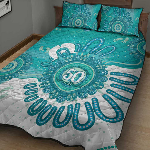 NAIDOC Week 2026 Quilt Bed Set 50 Years Deadly Dhari Cyan Aboriginal Art