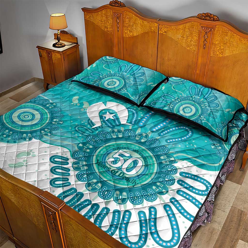 NAIDOC Week 2026 Quilt Bed Set 50 Years Deadly Dhari Cyan Aboriginal Art