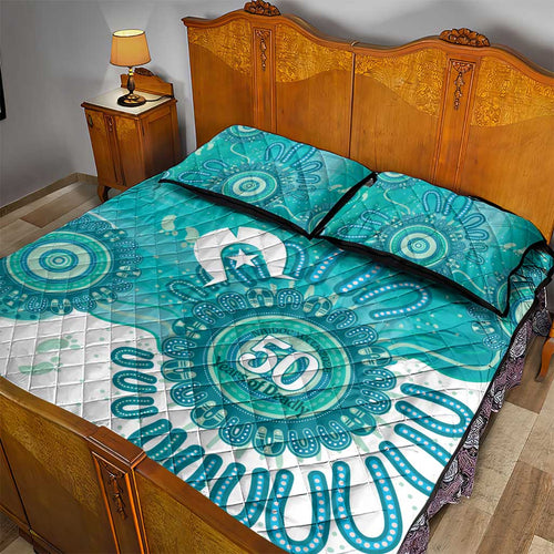 NAIDOC Week 2026 Quilt Bed Set 50 Years Deadly Dhari Cyan Aboriginal Art