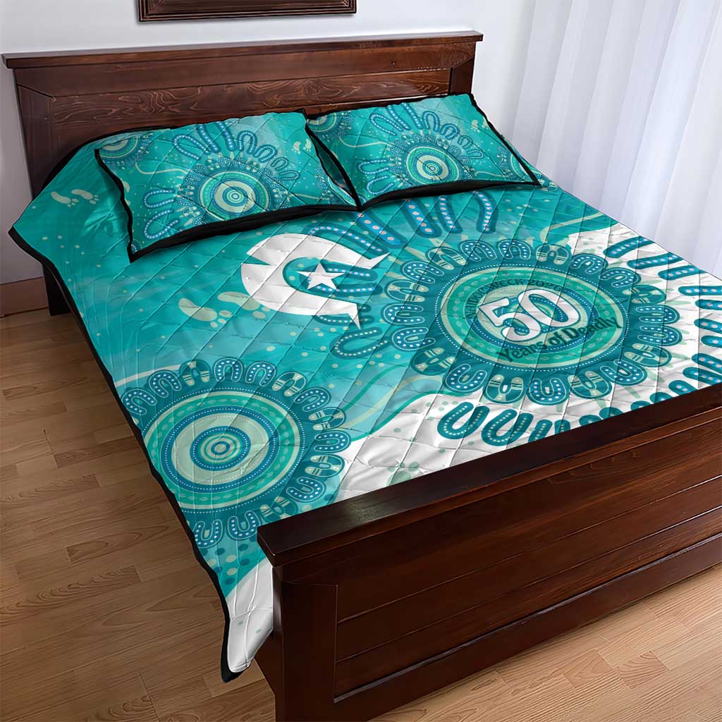 NAIDOC Week 2026 Quilt Bed Set 50 Years Deadly Dhari Cyan Aboriginal Art