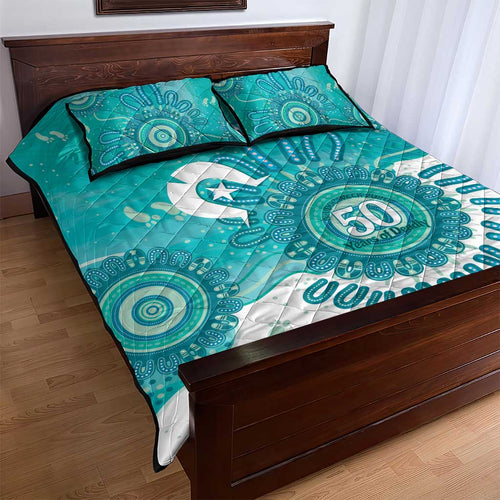 NAIDOC Week 2026 Quilt Bed Set 50 Years Deadly Dhari Cyan Aboriginal Art
