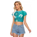 NAIDOC Week 2026 Raglan Cropped T Shirt 50 Years Deadly Dhari Cyan Aboriginal Art