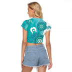 NAIDOC Week 2026 Raglan Cropped T Shirt 50 Years Deadly Dhari Cyan Aboriginal Art