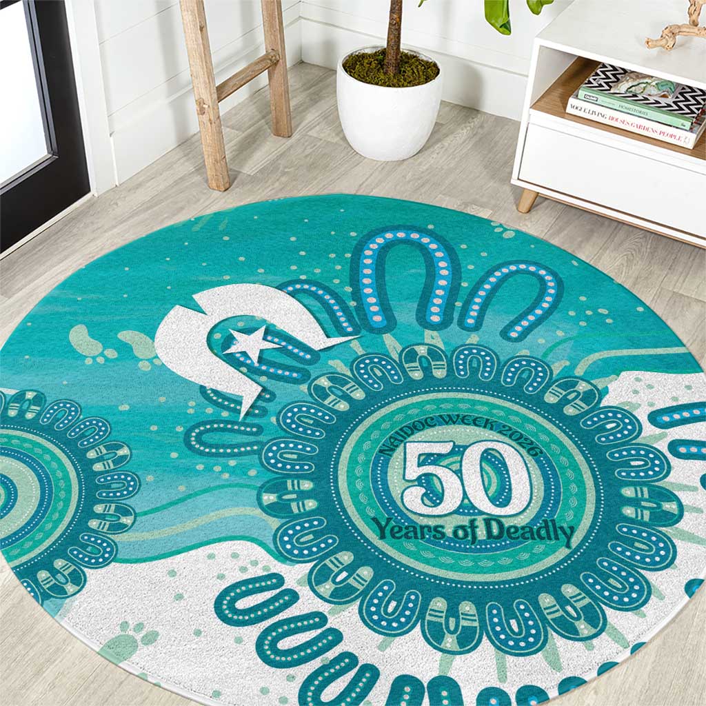 NAIDOC Week 2026 Round Carpet 50 Years Deadly Dhari Cyan Aboriginal Art