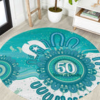 NAIDOC Week 2026 Round Carpet 50 Years Deadly Dhari Cyan Aboriginal Art