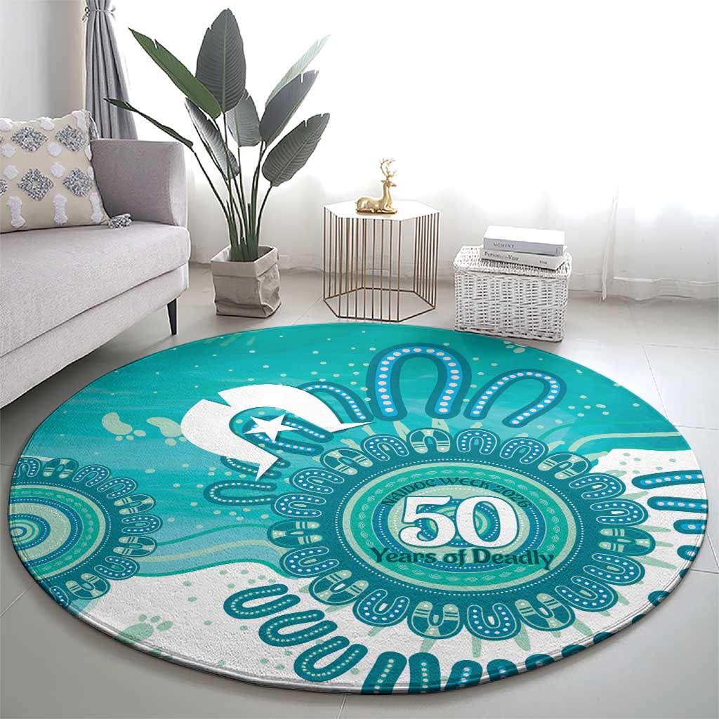 NAIDOC Week 2026 Round Carpet 50 Years Deadly Dhari Cyan Aboriginal Art