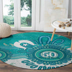NAIDOC Week 2026 Round Carpet 50 Years Deadly Dhari Cyan Aboriginal Art