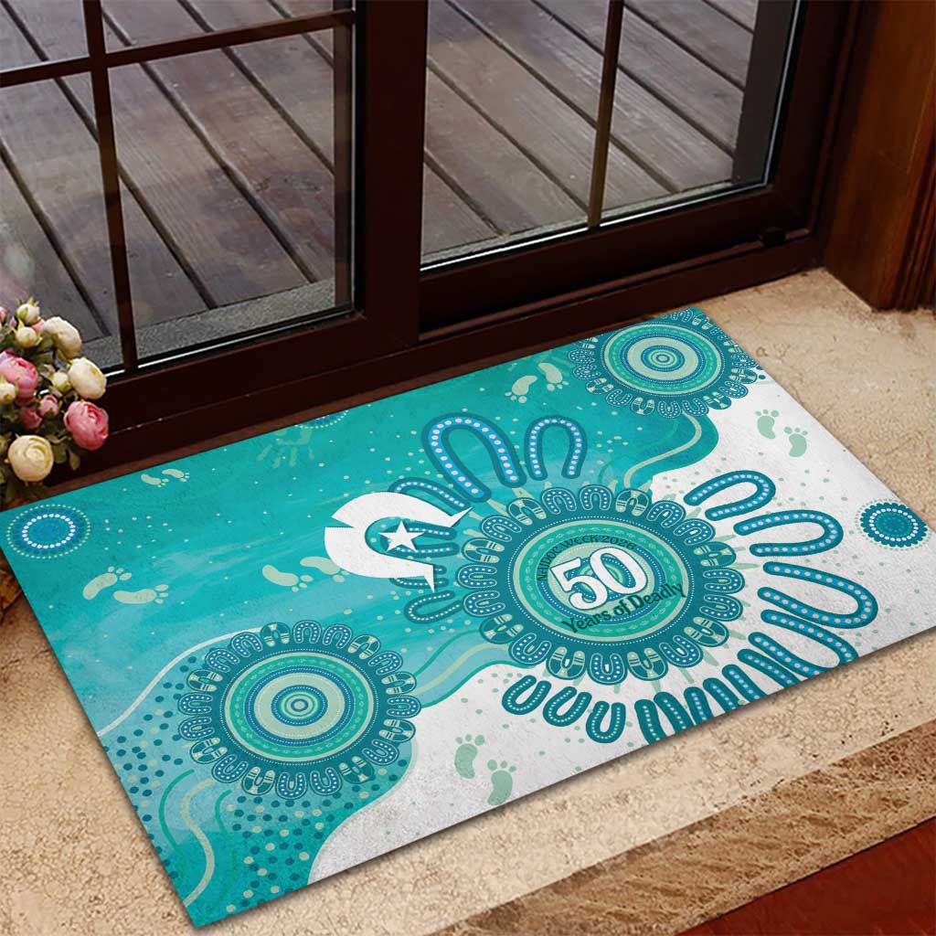 NAIDOC Week 2026 Rubber Doormat 50 Years Deadly Dhari Cyan Aboriginal Art