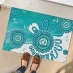 NAIDOC Week 2026 Rubber Doormat 50 Years Deadly Dhari Cyan Aboriginal Art