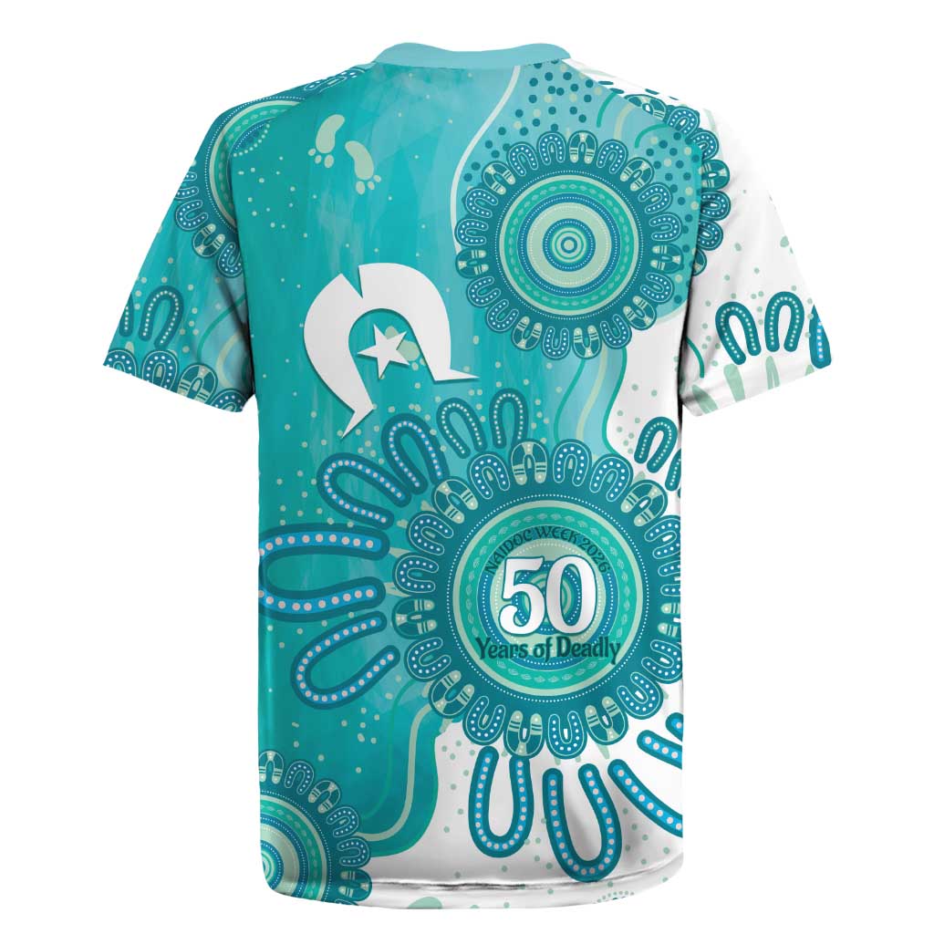 NAIDOC Week 2026 Rugby Jersey 50 Years Deadly Dhari Cyan Aboriginal Art