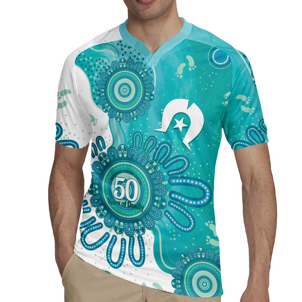 NAIDOC Week 2026 Rugby Jersey 50 Years Deadly Dhari Cyan Aboriginal Art