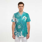 NAIDOC Week 2026 Scrub Top 50 Years Deadly Dhari Cyan Aboriginal Art