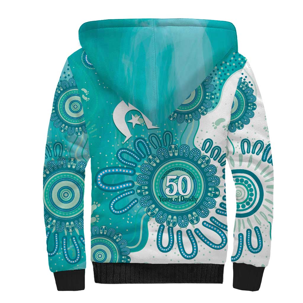 NAIDOC Week 2026 Sherpa Hoodie 50 Years Deadly Dhari Cyan Aboriginal Art