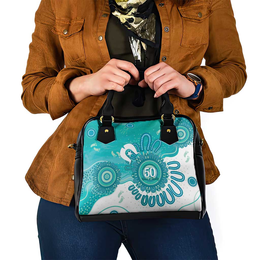 NAIDOC Week 2026 Shoulder Handbag 50 Years Deadly Dhari Cyan Aboriginal Art