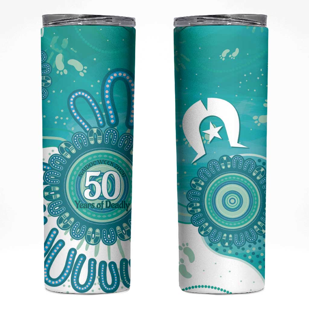 NAIDOC Week 2026 Skinny Tumbler 50 Years Deadly Dhari Cyan Aboriginal Art