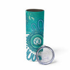 NAIDOC Week 2026 Skinny Tumbler 50 Years Deadly Dhari Cyan Aboriginal Art