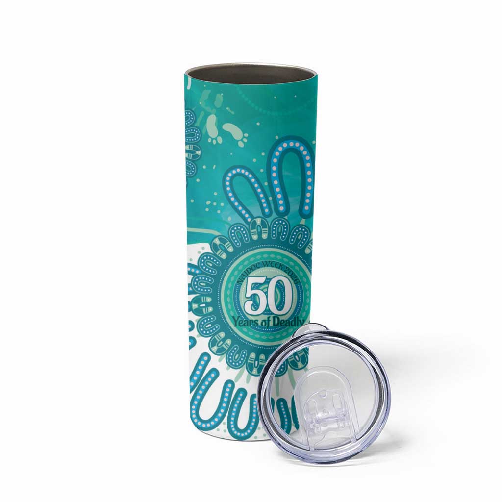 NAIDOC Week 2026 Skinny Tumbler 50 Years Deadly Dhari Cyan Aboriginal Art