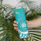 NAIDOC Week 2026 Skinny Tumbler 50 Years Deadly Dhari Cyan Aboriginal Art