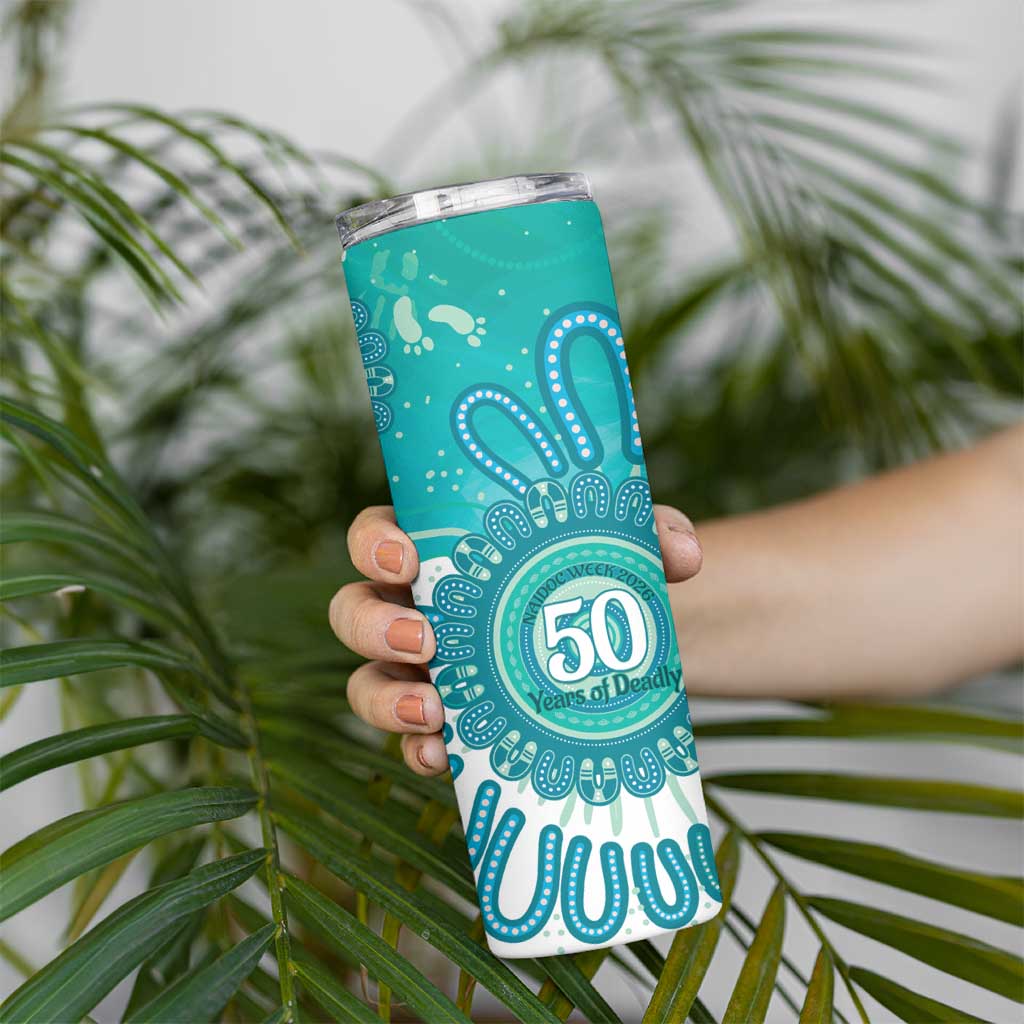 NAIDOC Week 2026 Skinny Tumbler 50 Years Deadly Dhari Cyan Aboriginal Art