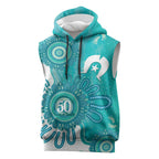 NAIDOC Week 2026 Sleeveless Hoodie 50 Years Deadly Dhari Cyan Aboriginal Art