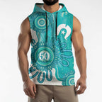 NAIDOC Week 2026 Sleeveless Hoodie 50 Years Deadly Dhari Cyan Aboriginal Art