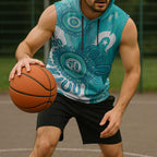 NAIDOC Week 2026 Sleeveless Hoodie 50 Years Deadly Dhari Cyan Aboriginal Art