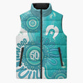 NAIDOC Week 2026 Sleeveless Puffer Jacket 50 Years Deadly Dhari Cyan Aboriginal Art