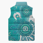 NAIDOC Week 2026 Sleeveless Puffer Jacket 50 Years Deadly Dhari Cyan Aboriginal Art