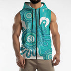 NAIDOC Week 2026 Sleeveless Zip Hoodie 50 Years Deadly Dhari Cyan Aboriginal Art